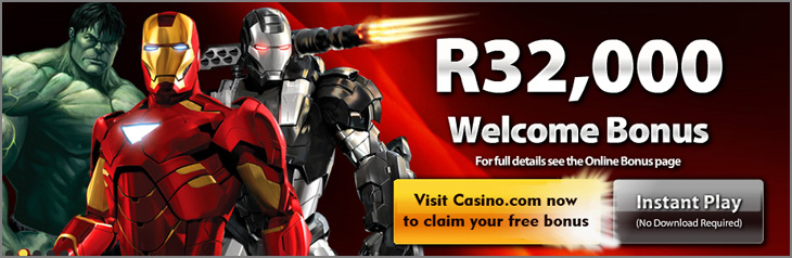 Play Online Blackjack and Slot Games like Iron Man, Wolverine and Incredible Hulk at Casino.com and Claim an amazing R32 000.00 Welcome Bonus